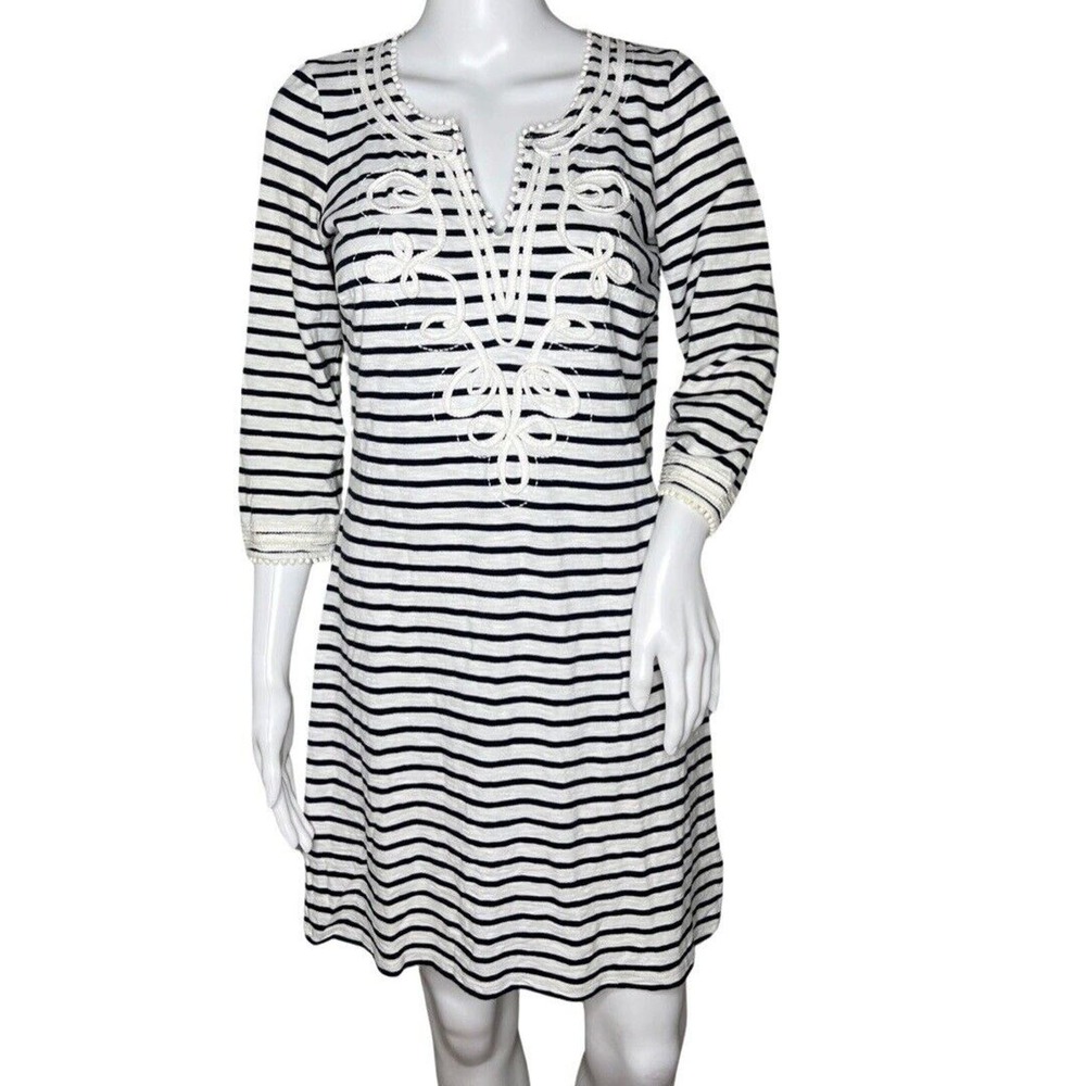 Boden Dress Womens 8R Blue White Stripe Embroidered Reanna Jersey Tunic Nautical